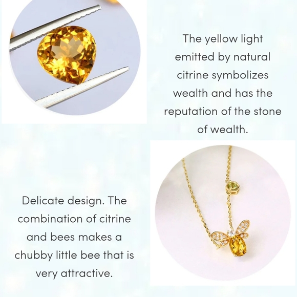 Queen Bee Citrine & Peridot 18K Gold Plated Silver Charm 16" Necklace - Picture 8 of 9